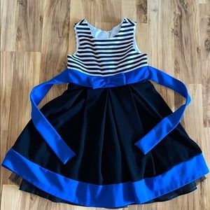 Black, blue and white dress
